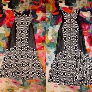 Black/White Pattern Dress with Leather Sides